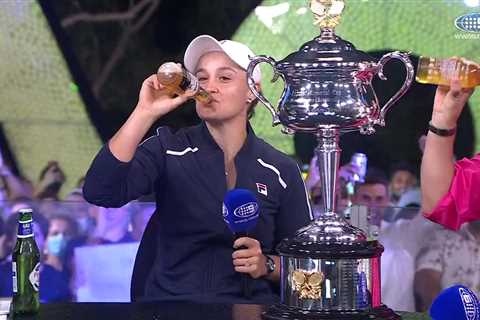 Ash Barty celebrates Australian Open win by drinking beer on live TV after promising to wait until..