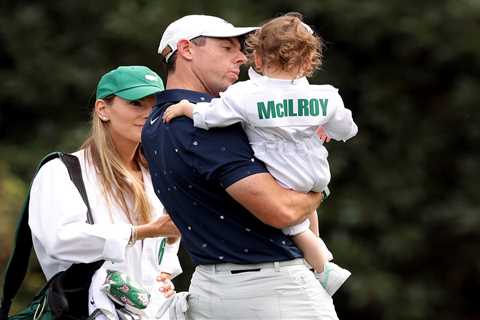 Rory McIlroy joined by Erica Stoll and Brooks Koepka tees off with Jena Sims before rain calls off..