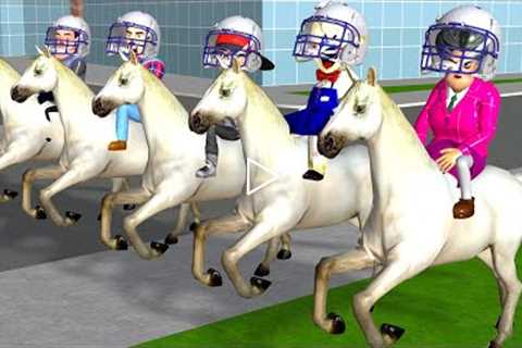 Horse Racing Miss T and Ice Cream Man with Neighbor - Scary Teacher 3D The Best Fun Animation