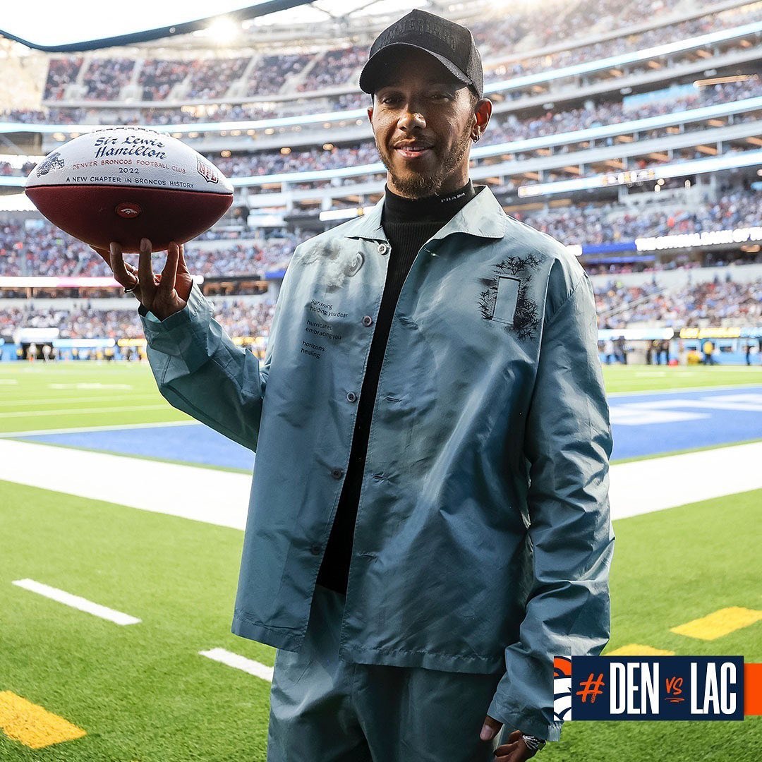 F1 star Lewis Hamilton cheers on his NFL team Denver Broncos for first time since becoming co-owner