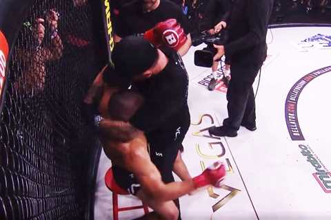 Watch brutal moment MMA fighter Aaron Pico’s cornerman shoves fighter’s shoulder back in after it..