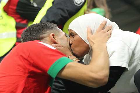 Touching moment Morocco hero Achraf Hakimi celebrates with a big kiss from his mum after Spain KO’d ..