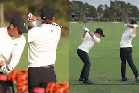 Tiger Woods and Charlie Woods Practice Range At PNC Championship 2022