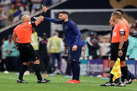 Olivier Giroud booked on the bench after getting hooked and chucking water bottle in World Cup..