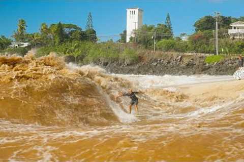 WAIMEA RIVER BREAK GOES XXL! Pro Surfers almost DROWNED)