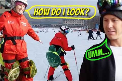 Skiing looks a bit different in China… everyone wears THESE!