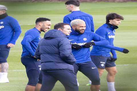 Lampard shares a joke with Aubameyang as he takes Chelsea training for first time & fans hope..