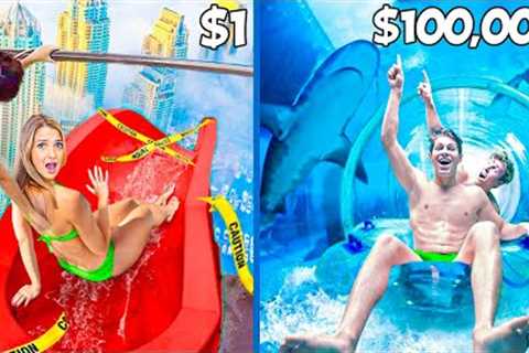 $1 VS $100,000 WATERPARK CHALLENGE!