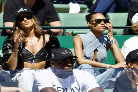 Usain Bolt surrounded by braless supermodels Izabel Goulart and Cindy Bruna at Monte-Carlo Masters