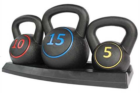 KLB Sport 3-Piece Vinyl Coated Kettlebell Weights Set with Tray for Cross Training, MMA Training,..