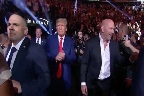 Donald Trump receives wild cheers from MMA fans as he walks UFC 290 arena with pal Dana White