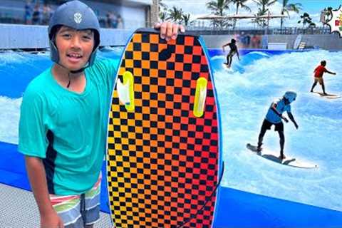 Ryan surfs on a giant wave pool!