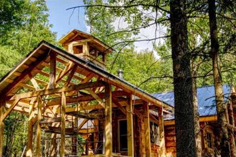 This is Dangerous! Roof Framing and Sheet Metal Roofing my Off Grid Outdoor Kitchen Alone