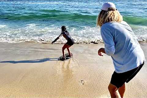 Professional Skateboarder Sky Brown Tries Skimboarding for the First Time!