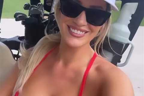 Paige Spiranac looks sensational as she dresses up in glamorous, low-cut red dress for round of golf