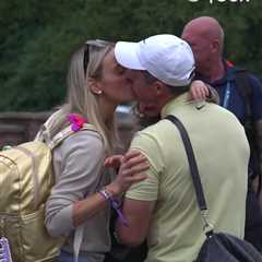 Rory McIlroy kisses wife Erica Stoll with marriage appearing back on track after golfer backtracked ..