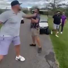 Moment fight breaks out at golf course ‘involving ex-NHL player’ as man is thrown into POND in wild ..