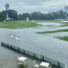 Iconic British cricket ground engulfed in water as flash floods and thunderstorms wreak havoc..