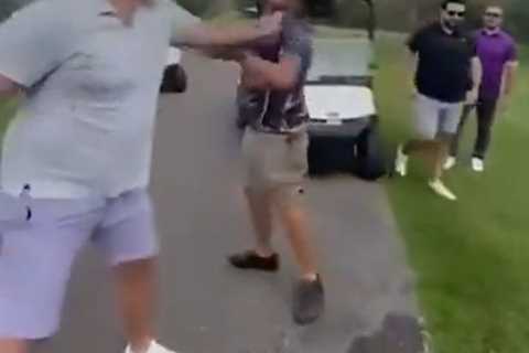 Moment fight breaks out at golf course ‘involving ex-NHL player’ as man is thrown into POND in wild ..