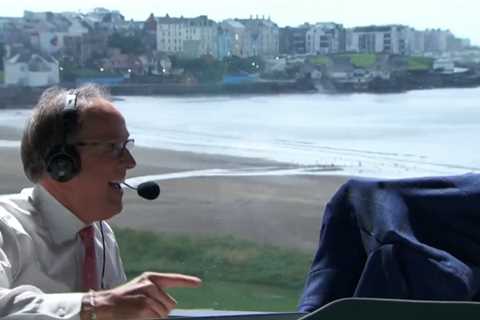 ‘He is spooked’ – Moment The Open commentator hides under his jacket as BAT invades broadcasting..
