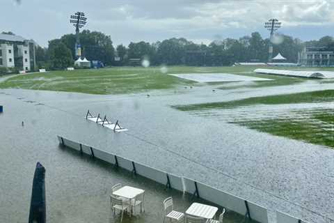 Iconic British cricket ground engulfed in water as flash floods and thunderstorms wreak havoc..